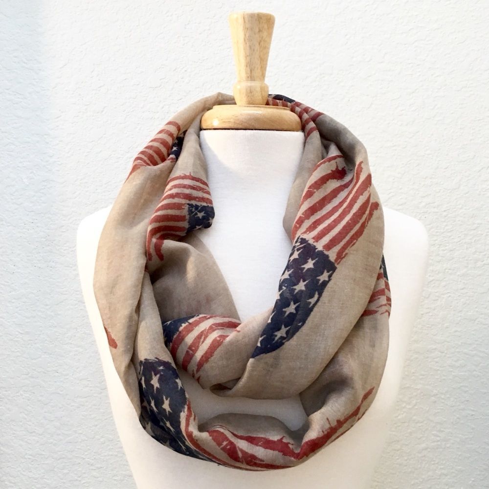 American Flag Print Gauzy Polyester Infinity Scarf